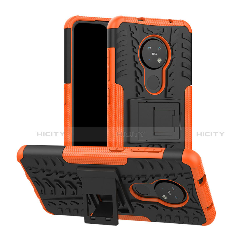 Silikon Hülle Handyhülle und Kunststoff Schutzhülle Hartschalen Tasche mit Ständer für Nokia 7.2 Orange