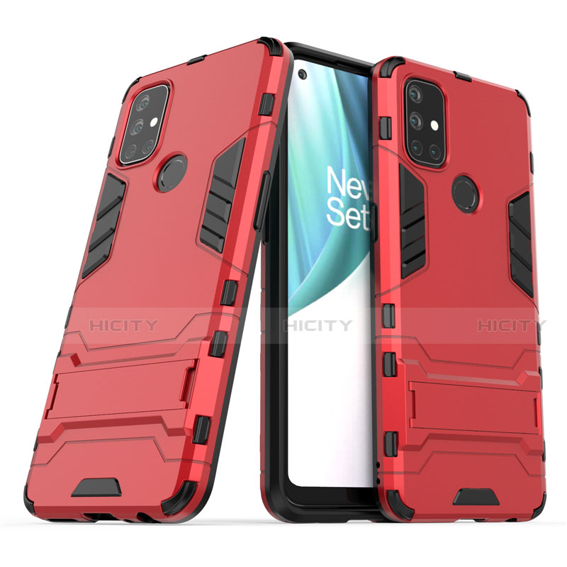 Silikon Hülle Handyhülle und Kunststoff Schutzhülle Hartschalen Tasche mit Ständer für OnePlus Nord N10 5G