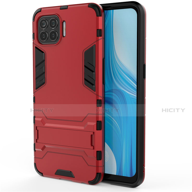 Silikon Hülle Handyhülle und Kunststoff Schutzhülle Hartschalen Tasche mit Ständer für Oppo A93 Rot Plus