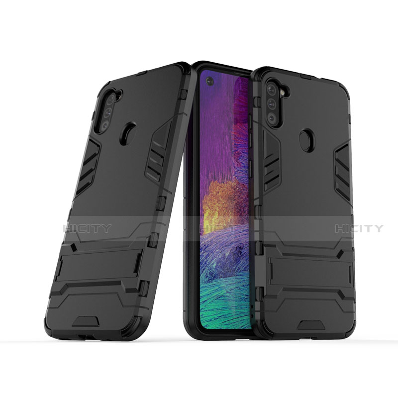 Silikon Hülle Handyhülle und Kunststoff Schutzhülle Hartschalen Tasche mit Ständer für Samsung Galaxy A11 groß