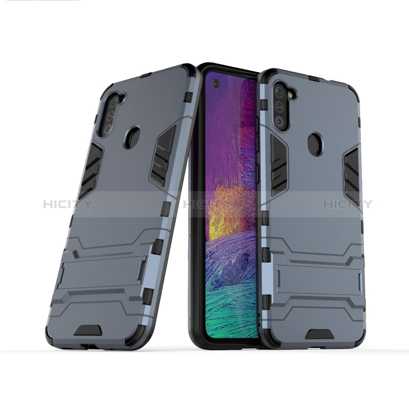 Silikon Hülle Handyhülle und Kunststoff Schutzhülle Hartschalen Tasche mit Ständer für Samsung Galaxy M11