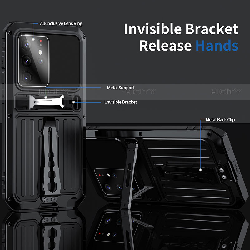 Silikon Hülle Handyhülle und Kunststoff Schutzhülle Hartschalen Tasche mit Ständer für Samsung Galaxy S21 Ultra 5G groß