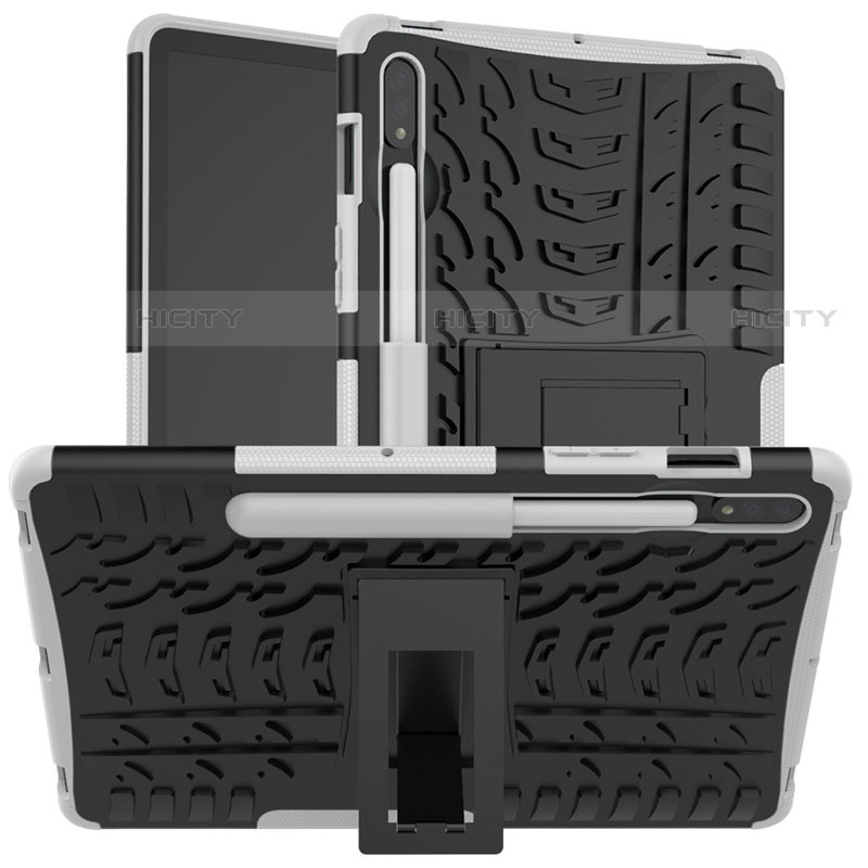 Silikon Hülle Handyhülle und Kunststoff Schutzhülle Hartschalen Tasche mit Ständer für Samsung Galaxy Tab S7 4G 11 SM-T875
