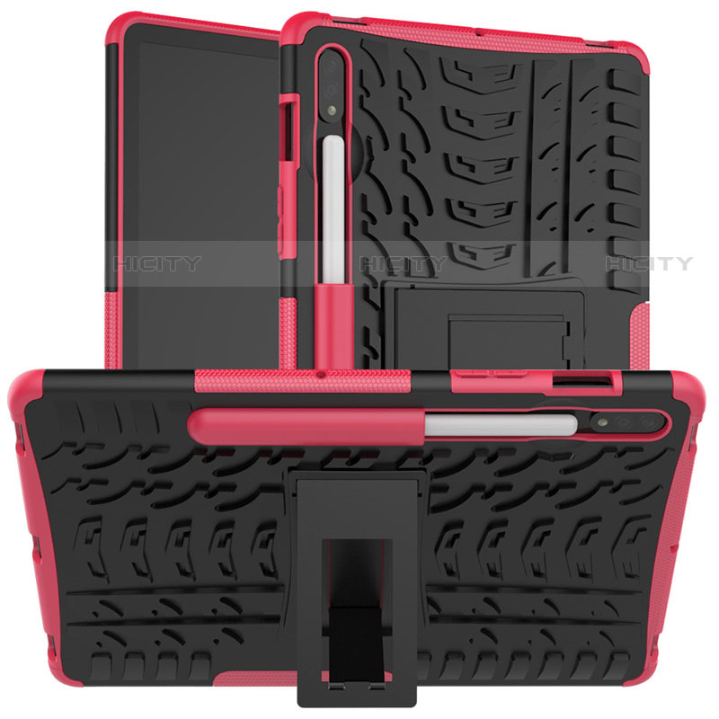 Silikon Hülle Handyhülle und Kunststoff Schutzhülle Hartschalen Tasche mit Ständer für Samsung Galaxy Tab S7 4G 11 SM-T875