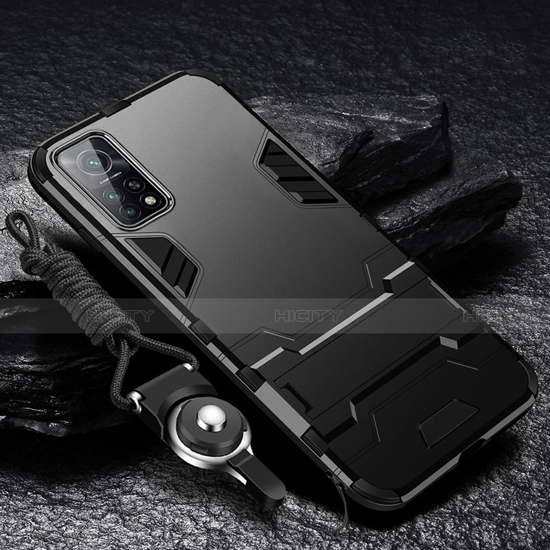 Silikon Hülle Handyhülle und Kunststoff Schutzhülle Hartschalen Tasche mit Ständer für Xiaomi Mi 10T 5G