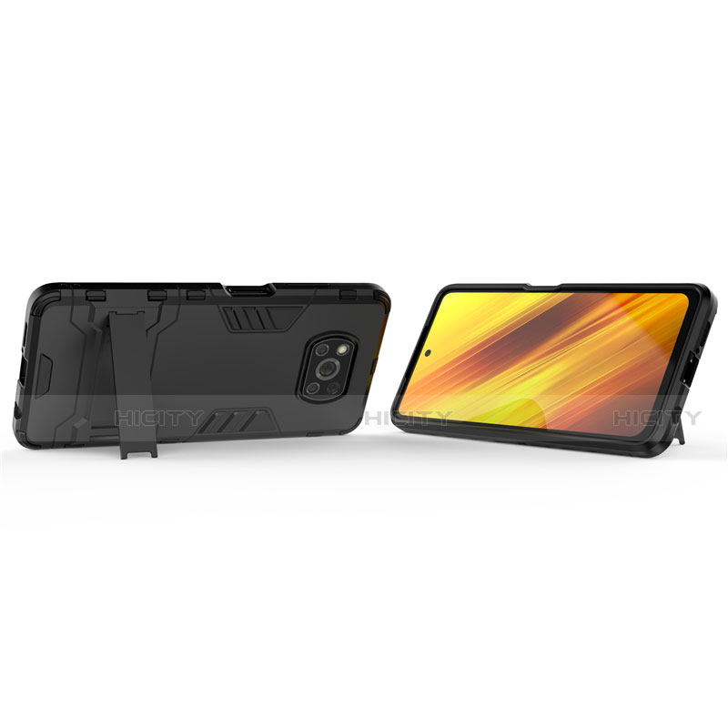 Silikon Hülle Handyhülle und Kunststoff Schutzhülle Hartschalen Tasche mit Ständer für Xiaomi Poco X3 NFC