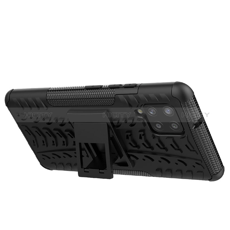 Silikon Hülle Handyhülle und Kunststoff Schutzhülle Hartschalen Tasche mit Ständer J01X für Samsung Galaxy A42 5G