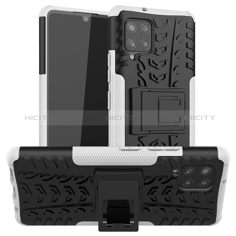 Silikon Hülle Handyhülle und Kunststoff Schutzhülle Hartschalen Tasche mit Ständer J01X für Samsung Galaxy A42 5G