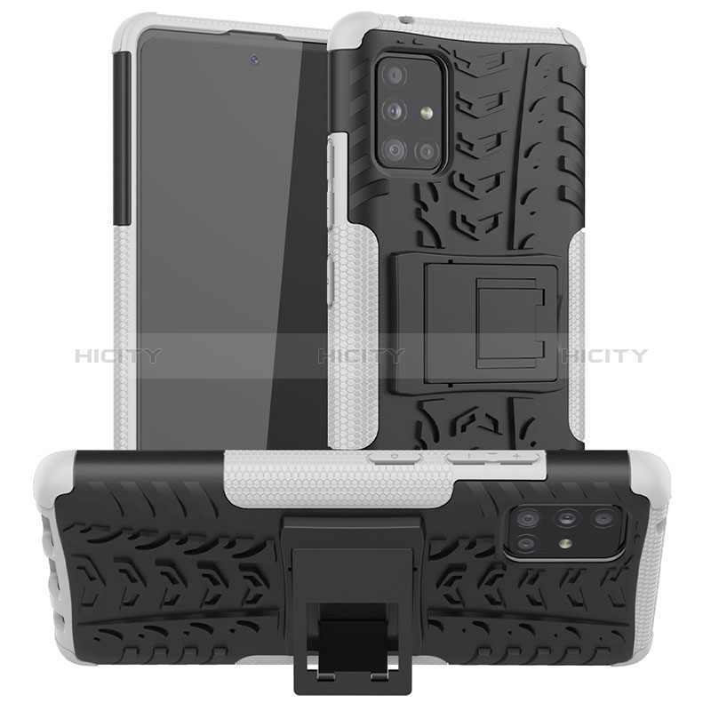 Silikon Hülle Handyhülle und Kunststoff Schutzhülle Hartschalen Tasche mit Ständer J01X für Samsung Galaxy A51 5G