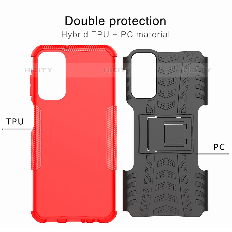 Silikon Hülle Handyhülle und Kunststoff Schutzhülle Hartschalen Tasche mit Ständer J01X für Samsung Galaxy M23 5G