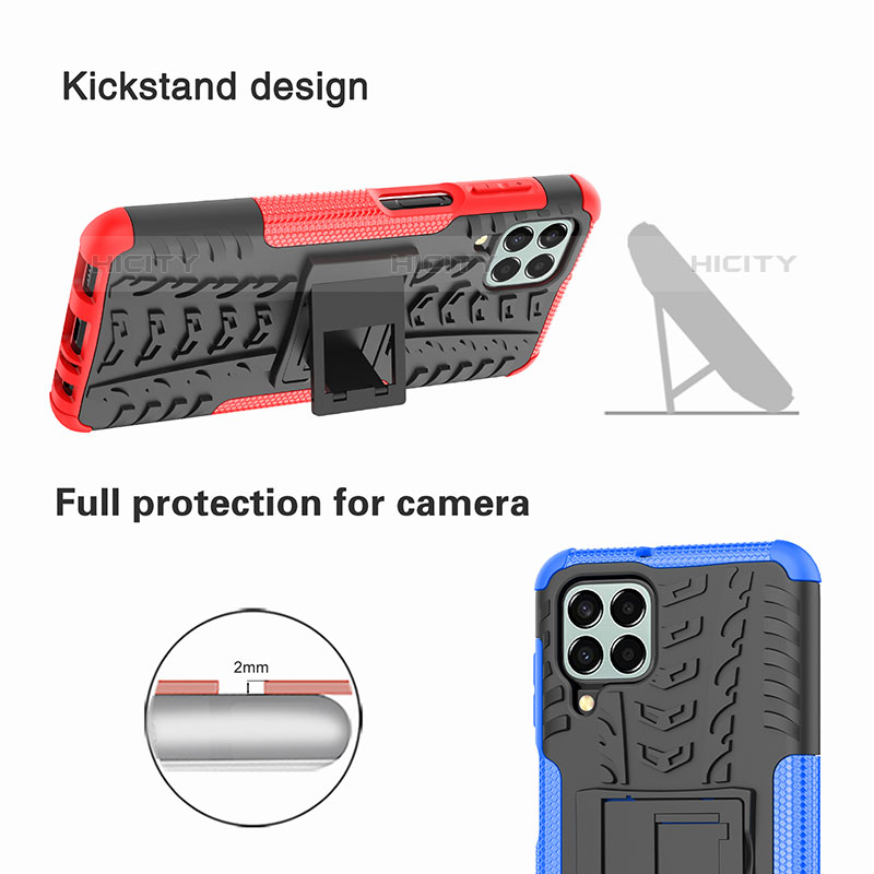 Silikon Hülle Handyhülle und Kunststoff Schutzhülle Hartschalen Tasche mit Ständer J01X für Samsung Galaxy M33 5G