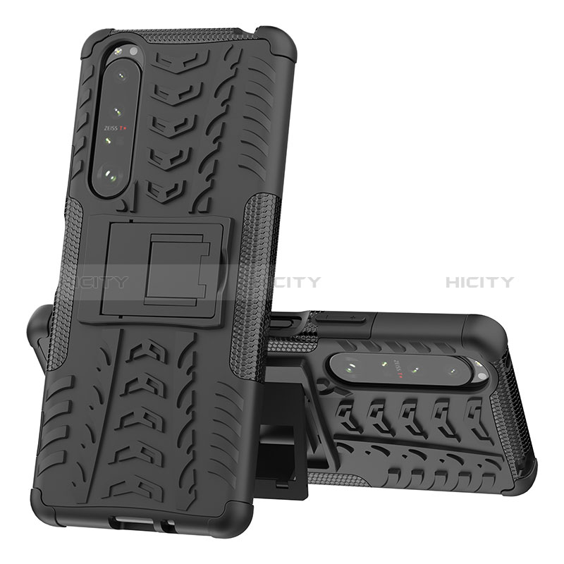 Silikon Hülle Handyhülle und Kunststoff Schutzhülle Hartschalen Tasche mit Ständer JX1 für Sony Xperia 1 III