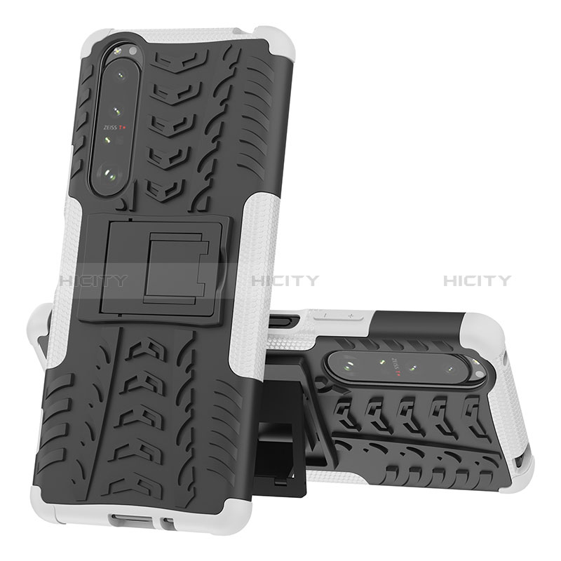 Silikon Hülle Handyhülle und Kunststoff Schutzhülle Hartschalen Tasche mit Ständer JX1 für Sony Xperia 1 III