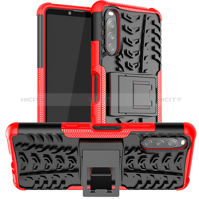 Silikon Hülle Handyhülle und Kunststoff Schutzhülle Hartschalen Tasche mit Ständer JX1 für Sony Xperia 10 III
