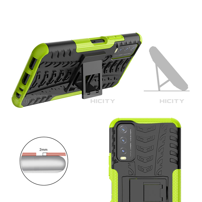 Silikon Hülle Handyhülle und Kunststoff Schutzhülle Hartschalen Tasche mit Ständer JX1 für Vivo Y11s