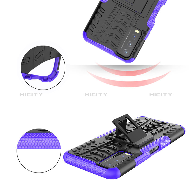 Silikon Hülle Handyhülle und Kunststoff Schutzhülle Hartschalen Tasche mit Ständer JX1 für Vivo Y11s