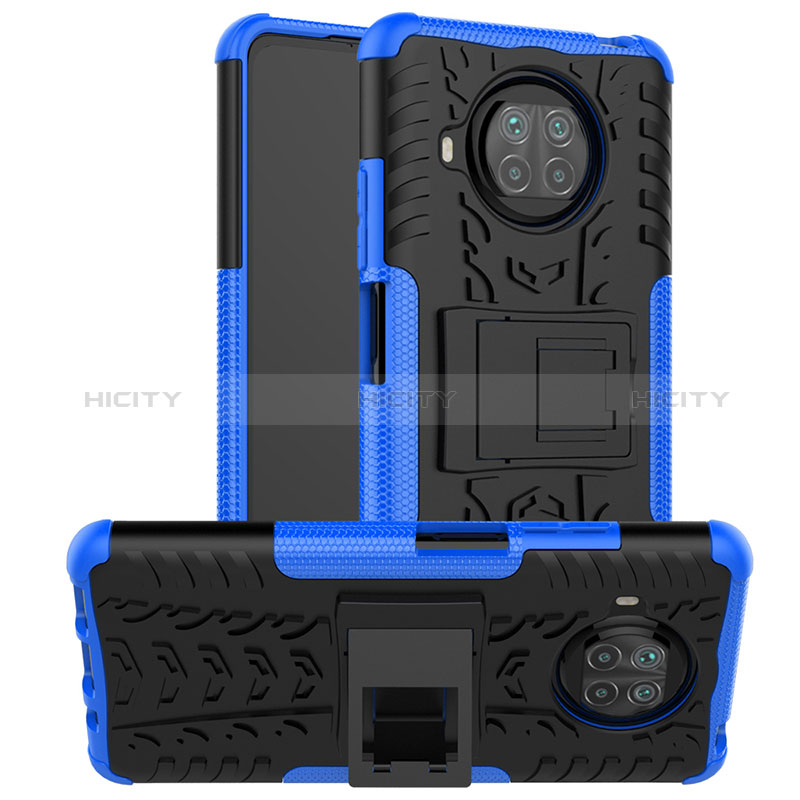 Silikon Hülle Handyhülle und Kunststoff Schutzhülle Hartschalen Tasche mit Ständer JX1 für Xiaomi Mi 10i 5G Blau Plus