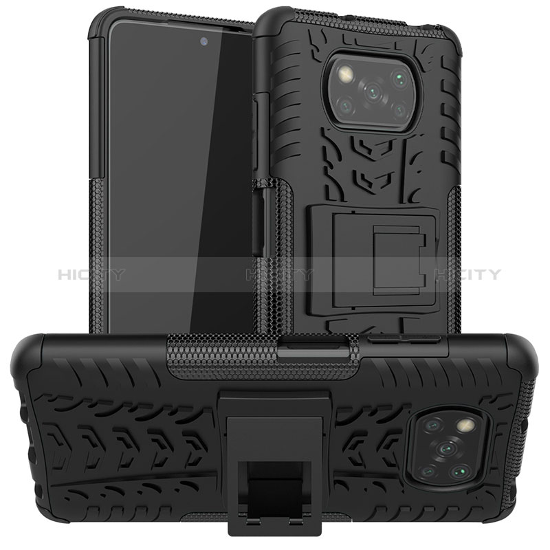 Silikon Hülle Handyhülle und Kunststoff Schutzhülle Hartschalen Tasche mit Ständer JX1 für Xiaomi Poco X3 groß