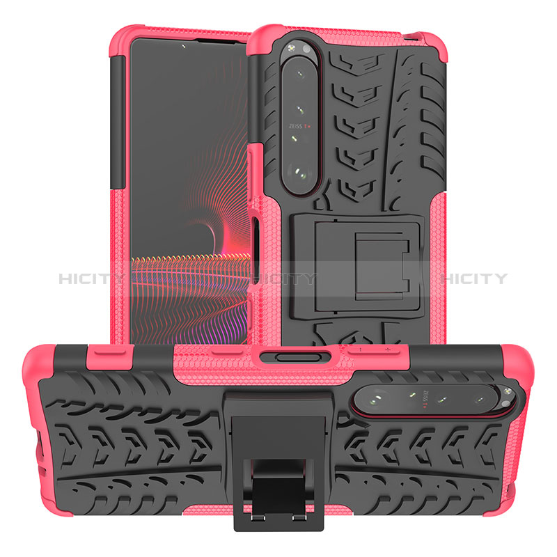 Silikon Hülle Handyhülle und Kunststoff Schutzhülle Hartschalen Tasche mit Ständer JX2 für Sony Xperia 1 III