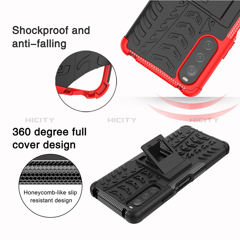 Silikon Hülle Handyhülle und Kunststoff Schutzhülle Hartschalen Tasche mit Ständer JX2 für Sony Xperia 10 IV