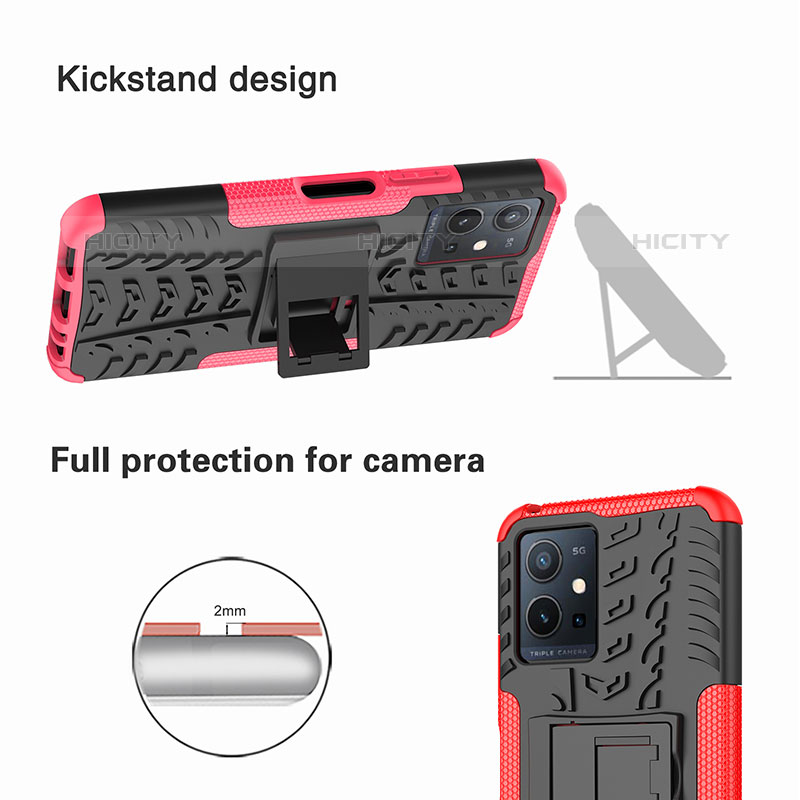 Silikon Hülle Handyhülle und Kunststoff Schutzhülle Hartschalen Tasche mit Ständer JX2 für Vivo iQOO Z6 5G