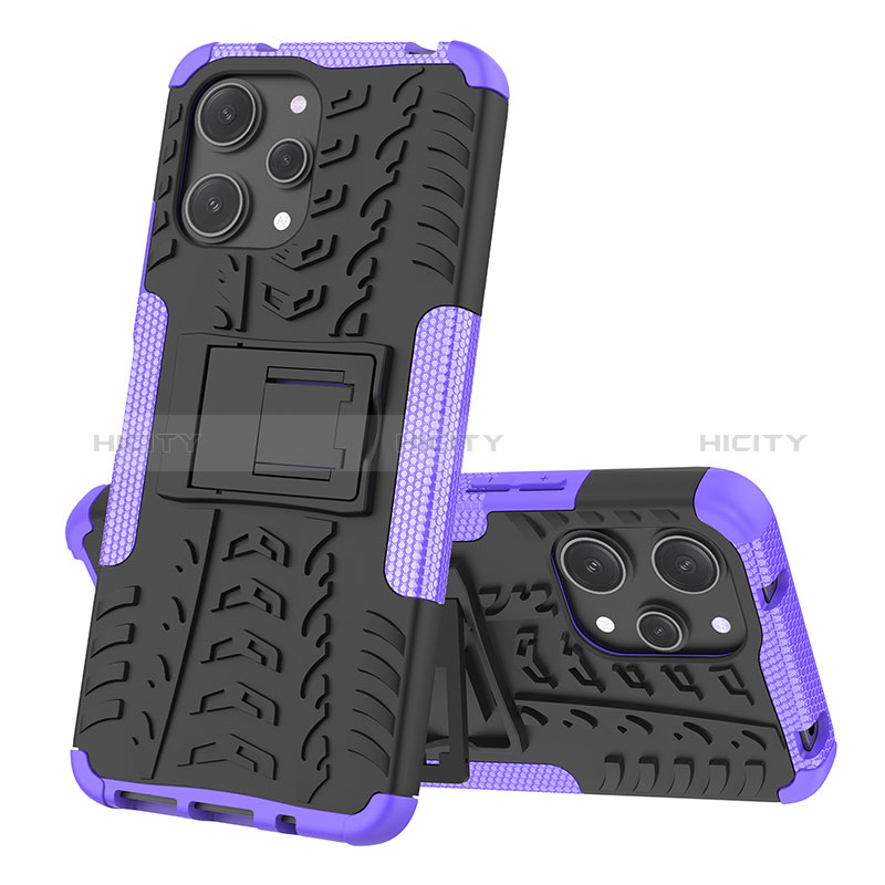 Silikon Hülle Handyhülle und Kunststoff Schutzhülle Hartschalen Tasche mit Ständer JX2 für Xiaomi Redmi 12 4G Violett