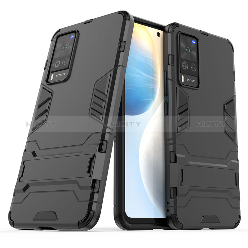 Silikon Hülle Handyhülle und Kunststoff Schutzhülle Hartschalen Tasche mit Ständer KC2 für Vivo X60 Pro 5G