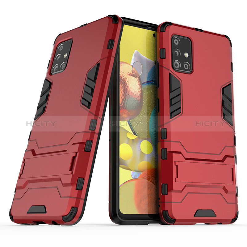 Silikon Hülle Handyhülle und Kunststoff Schutzhülle Hartschalen Tasche mit Ständer KC3 für Samsung Galaxy A51 5G Rot