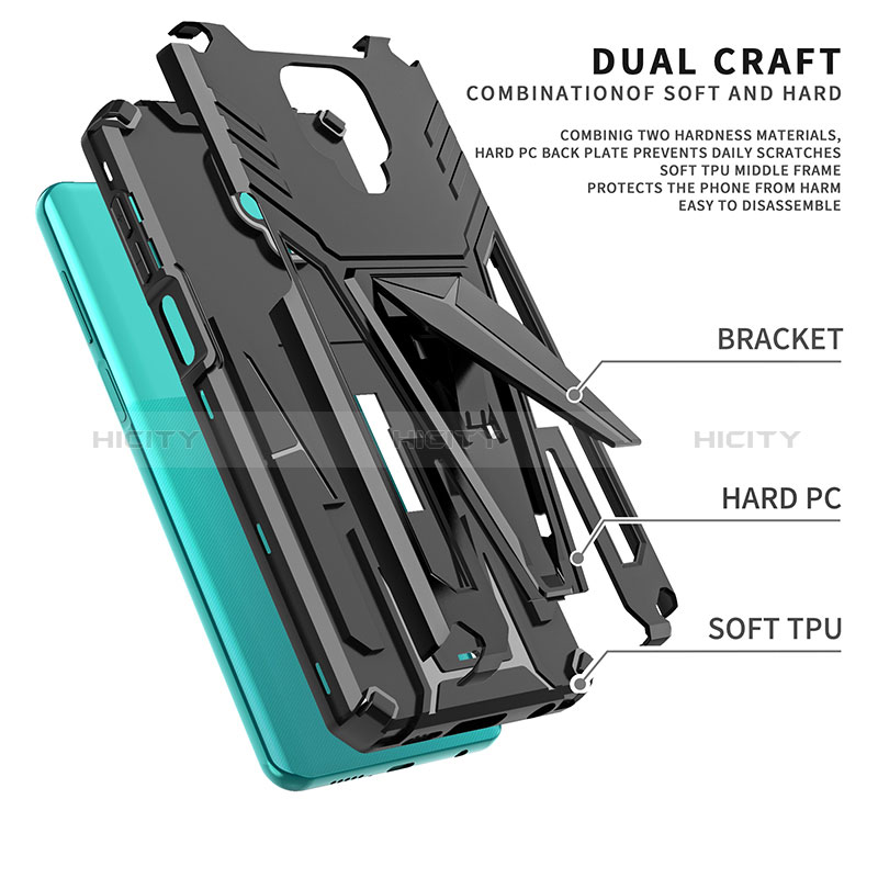 Silikon Hülle Handyhülle und Kunststoff Schutzhülle Hartschalen Tasche mit Ständer MQ1 für Xiaomi Redmi Note 9 Pro Max