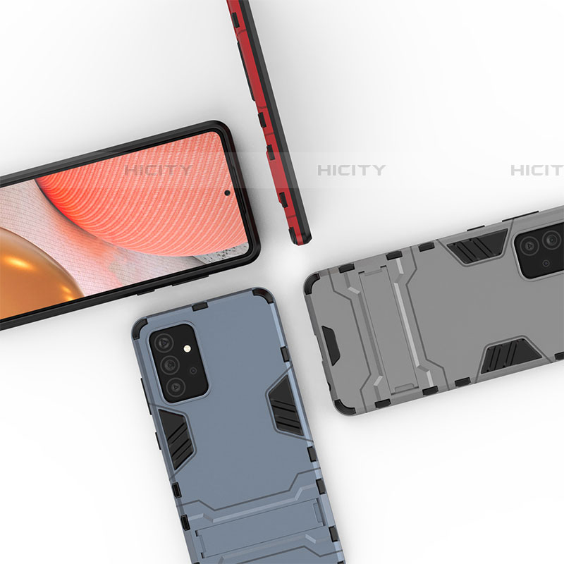Silikon Hülle Handyhülle und Kunststoff Schutzhülle Hartschalen Tasche mit Ständer T02 für Samsung Galaxy A72 4G groß