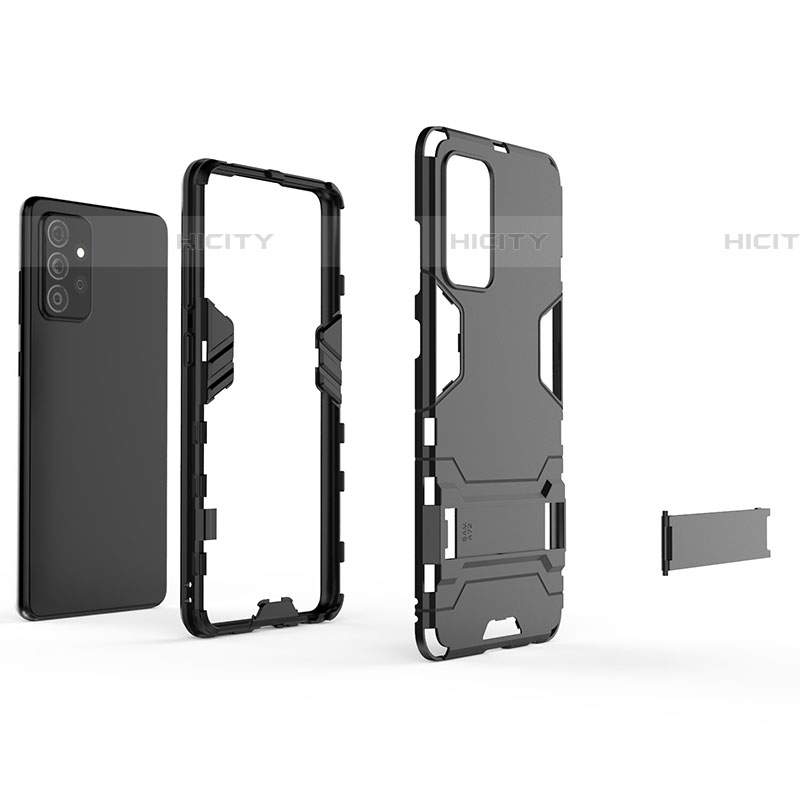 Silikon Hülle Handyhülle und Kunststoff Schutzhülle Hartschalen Tasche mit Ständer T02 für Samsung Galaxy A72 4G groß