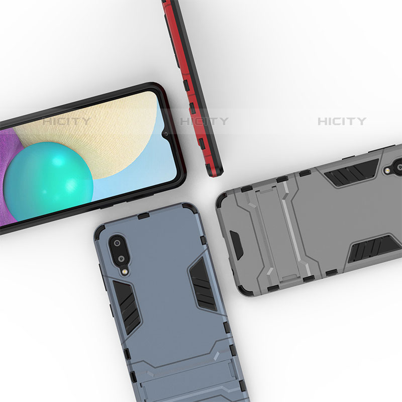 Silikon Hülle Handyhülle und Kunststoff Schutzhülle Hartschalen Tasche mit Ständer T02 für Samsung Galaxy M02 groß