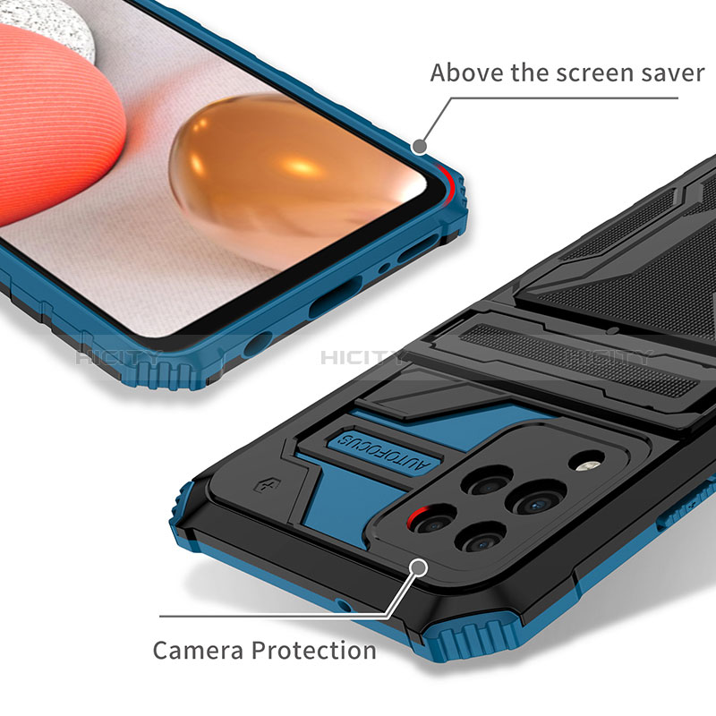 Silikon Hülle Handyhülle und Kunststoff Schutzhülle Hartschalen Tasche mit Ständer YF1 für Samsung Galaxy A42 5G