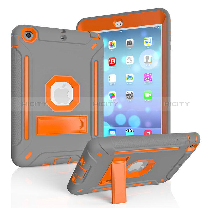 Silikon Hülle Handyhülle und Kunststoff Schutzhülle Hartschalen Tasche mit Ständer YJ1 für Apple iPad Mini 2 groß