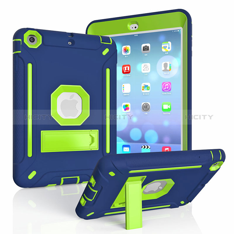 Silikon Hülle Handyhülle und Kunststoff Schutzhülle Hartschalen Tasche mit Ständer YJ1 für Apple iPad Mini 2 Blau Plus
