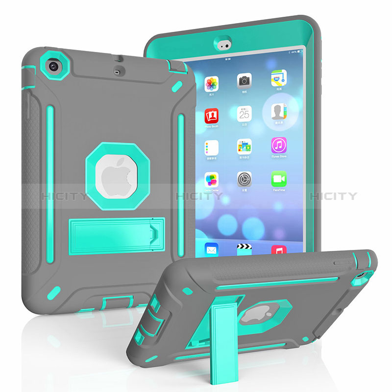 Silikon Hülle Handyhülle und Kunststoff Schutzhülle Hartschalen Tasche mit Ständer YJ2 für Apple iPad Mini 2 Dunkelgrau