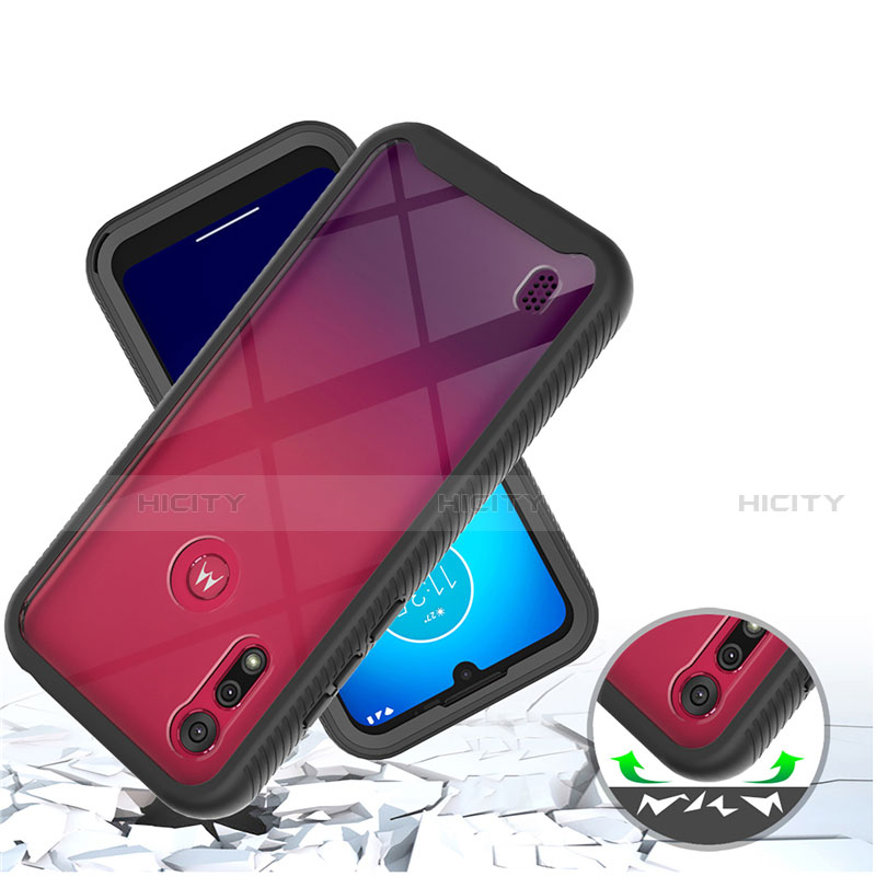 Silikon Hülle Handyhülle und Kunststoff Schutzhülle Hartschalen Tasche Vorder und Rückseite 360 Grad Ganzkörper für Motorola Moto E6s (2020) Schwarz groß