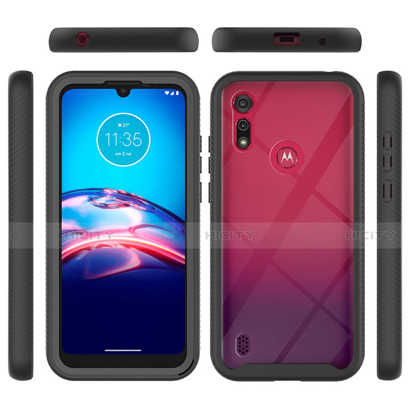 Silikon Hülle Handyhülle und Kunststoff Schutzhülle Hartschalen Tasche Vorder und Rückseite 360 Grad Ganzkörper für Motorola Moto E6s (2020) Schwarz groß