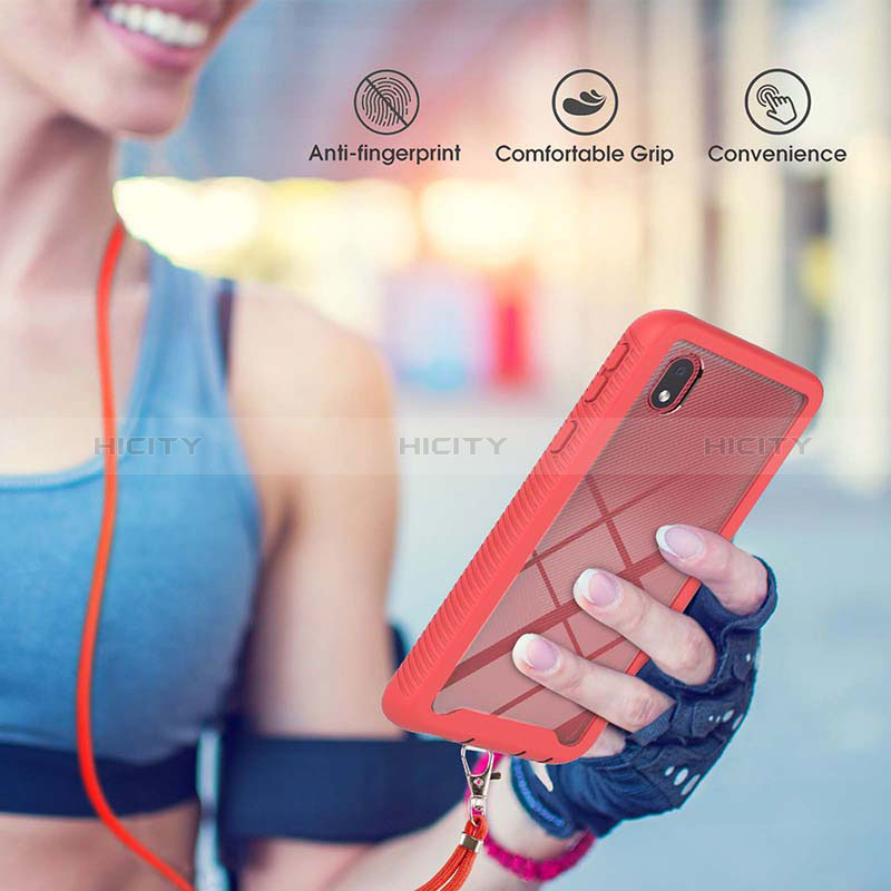 Silikon Hülle Handyhülle und Kunststoff Schutzhülle Hartschalen Tasche Vorder und Rückseite 360 Grad Ganzkörper mit Schlüsselband Lanyard für Samsung Galaxy A01 Core