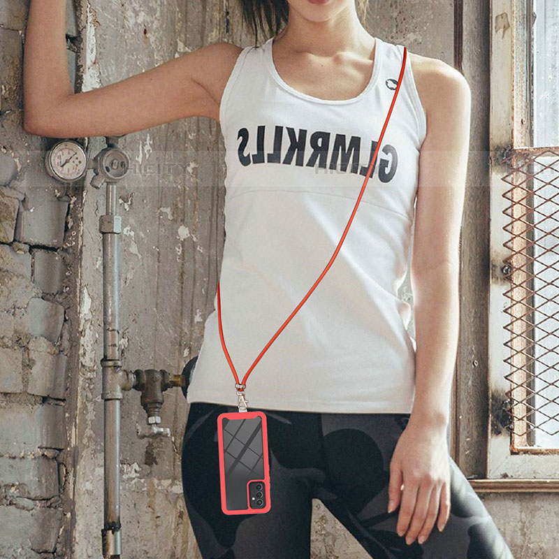 Silikon Hülle Handyhülle und Kunststoff Schutzhülle Hartschalen Tasche Vorder und Rückseite 360 Grad Ganzkörper mit Schlüsselband Lanyard für Samsung Galaxy A25 5G