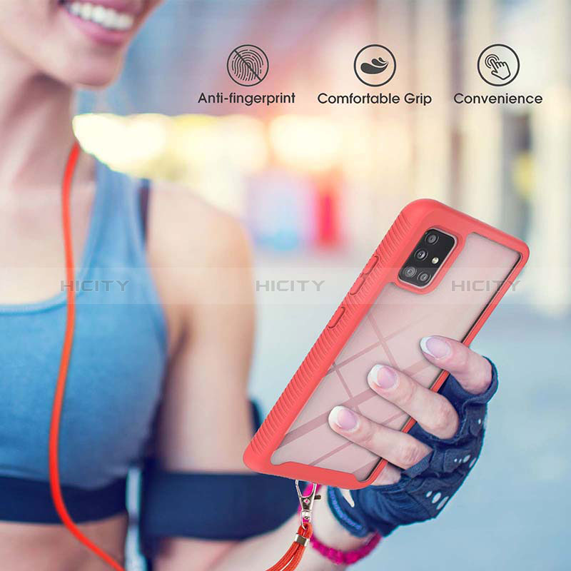 Silikon Hülle Handyhülle und Kunststoff Schutzhülle Hartschalen Tasche Vorder und Rückseite 360 Grad Ganzkörper mit Schlüsselband Lanyard für Samsung Galaxy A51 5G