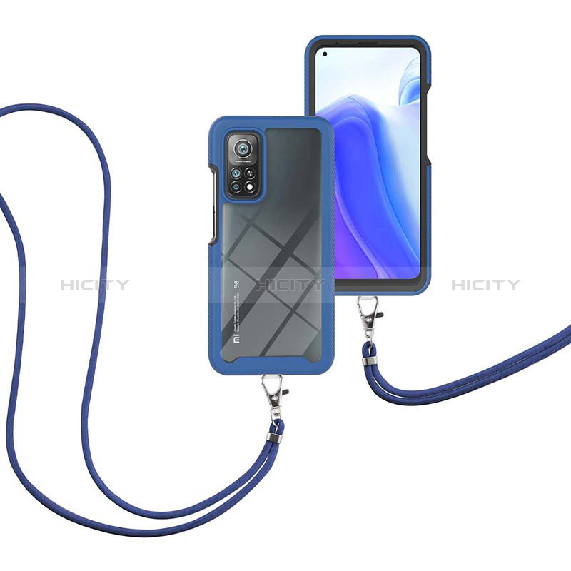 Silikon Hülle Handyhülle und Kunststoff Schutzhülle Hartschalen Tasche Vorder und Rückseite 360 Grad Ganzkörper mit Schlüsselband Lanyard für Xiaomi Mi 10T Pro 5G