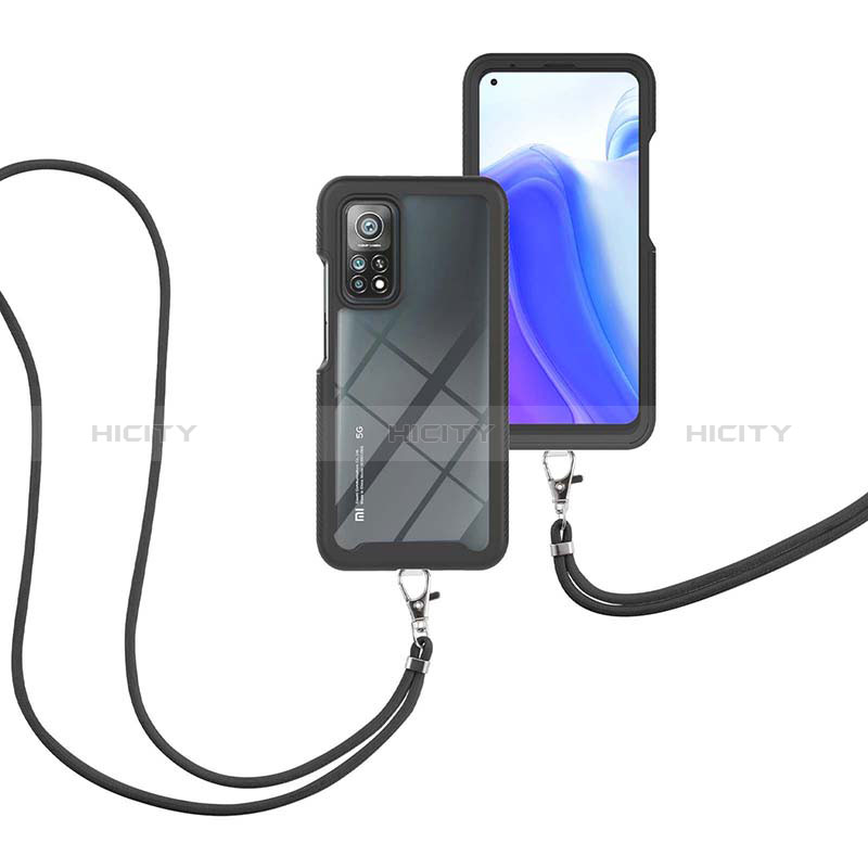 Silikon Hülle Handyhülle und Kunststoff Schutzhülle Hartschalen Tasche Vorder und Rückseite 360 Grad Ganzkörper mit Schlüsselband Lanyard für Xiaomi Mi 10T Pro 5G