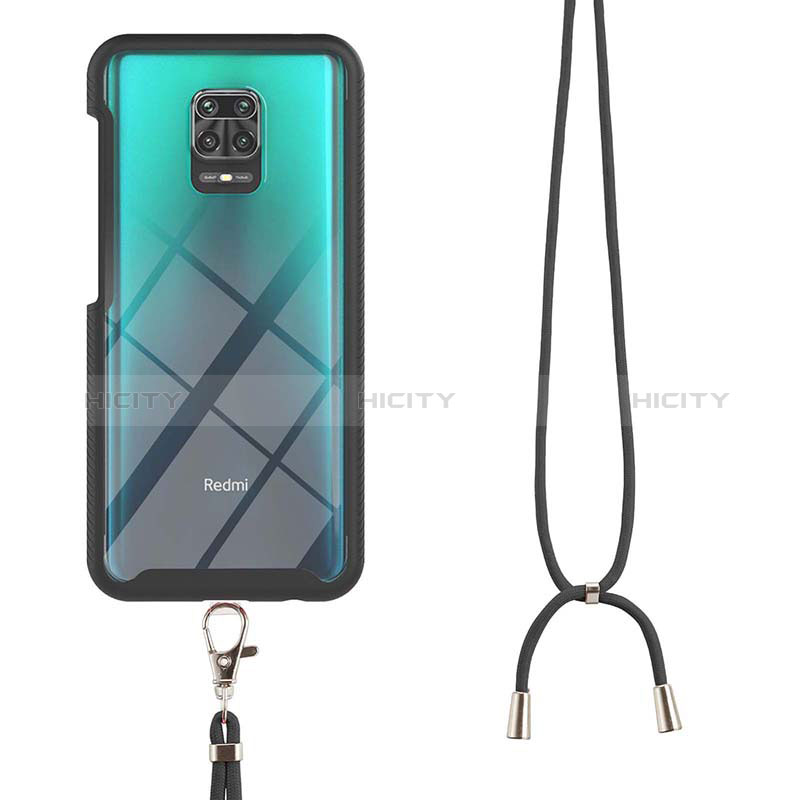 Silikon Hülle Handyhülle und Kunststoff Schutzhülle Hartschalen Tasche Vorder und Rückseite 360 Grad Ganzkörper mit Schlüsselband Lanyard für Xiaomi Redmi Note 9 Pro