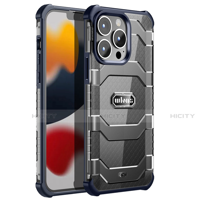 Silikon Hülle Handyhülle und Kunststoff Schutzhülle Hartschalen Tasche Vorder und Rückseite 360 Grad Ganzkörper U02 für Apple iPhone 13 Pro Max Blau Plus