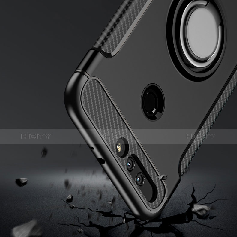 Silikon Hülle Handyhülle und Kunststoff Schutzhülle mit Fingerring Ständer A01 für Huawei Honor V9 Schwarz