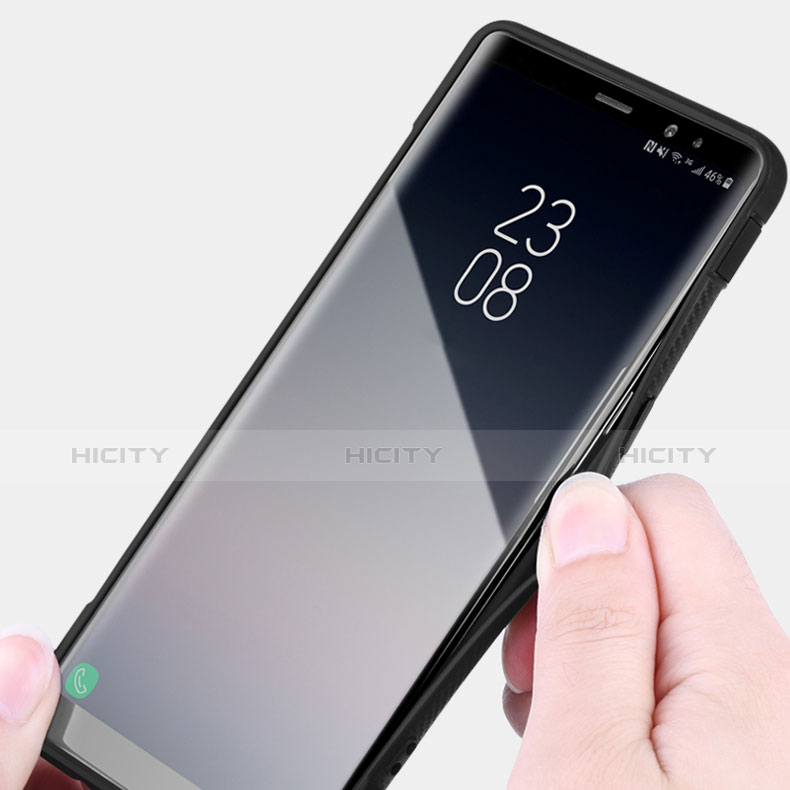 Silikon Hülle Handyhülle und Kunststoff Schutzhülle mit Fingerring Ständer A01 für Samsung Galaxy Note 8 Duos N950F Schwarz groß