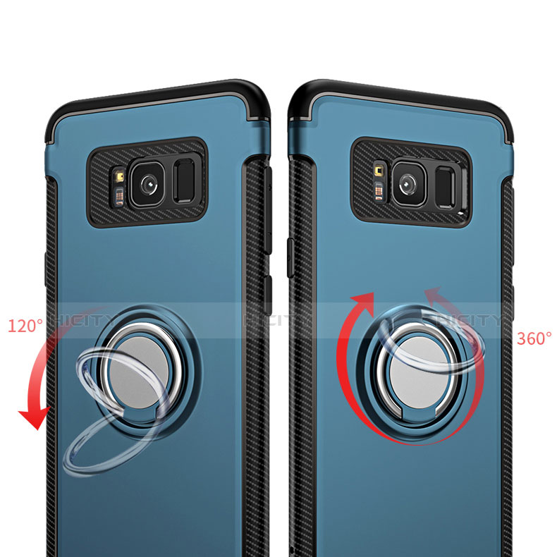 Silikon Hülle Handyhülle und Kunststoff Schutzhülle mit Fingerring Ständer A01 für Samsung Galaxy S8 Plus Blau