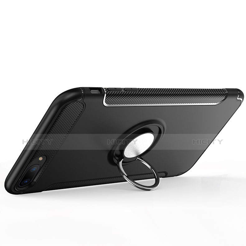 Silikon Hülle Handyhülle und Kunststoff Schutzhülle mit Fingerring Ständer A03 für Apple iPhone 7 Plus Schwarz groß