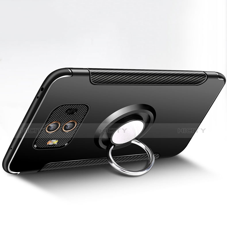Silikon Hülle Handyhülle und Kunststoff Schutzhülle mit Fingerring Ständer für Huawei Mate 10 Schwarz Plus